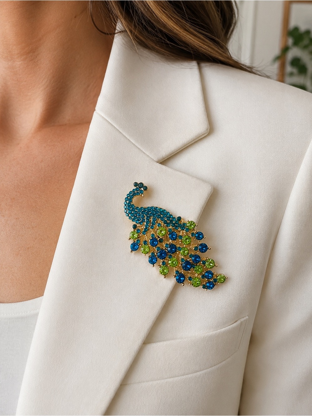 🦚 Anne Klein Jeweled Peacock Brooch — New in Original Box